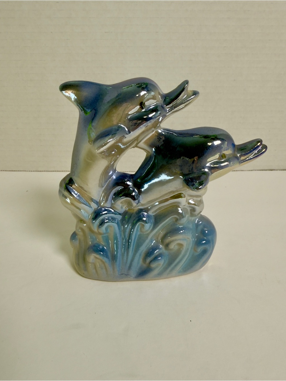 Iridescent Blue Ceramic Dolphin Figurine - Decorative Home Art